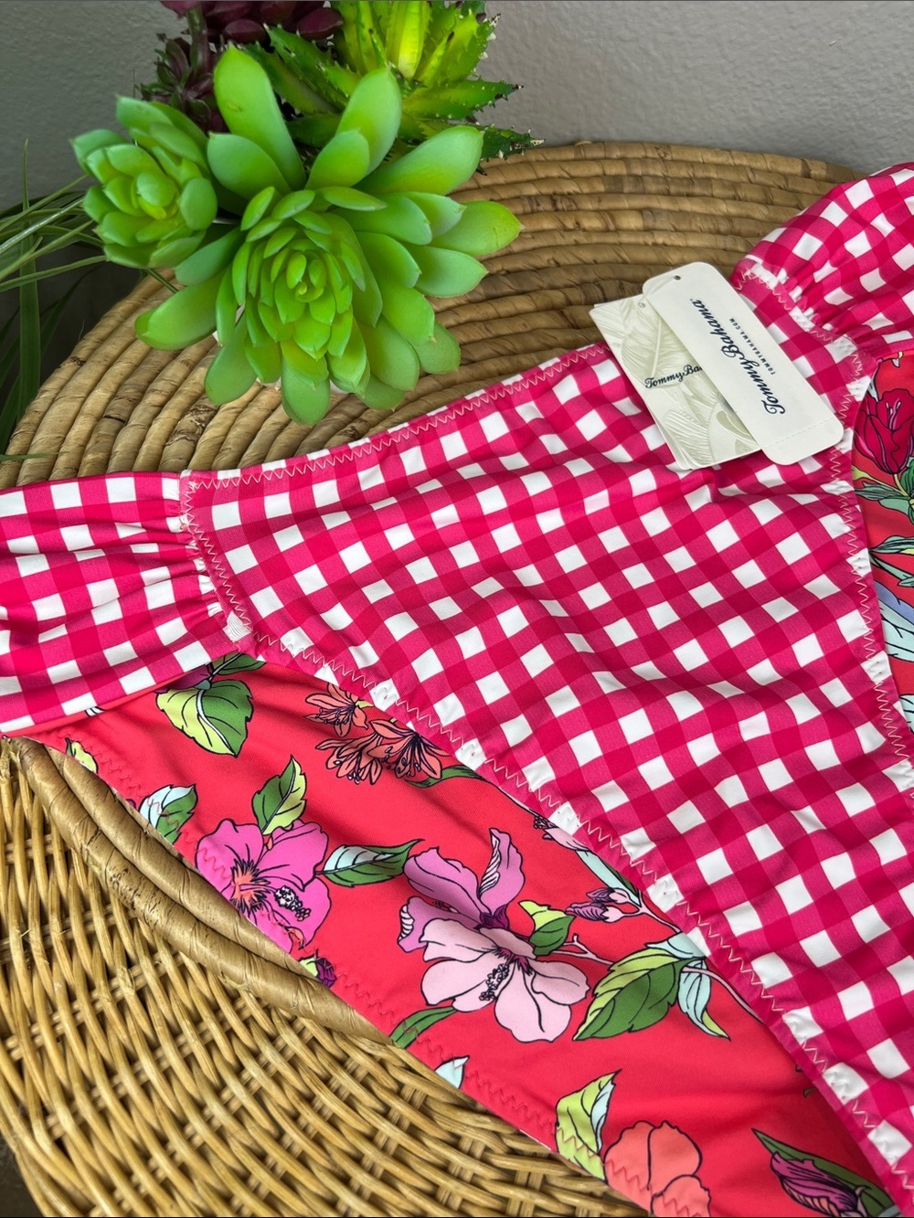 NWT Tommy Bahama Pink and White Check Bikini Bottom Reversible